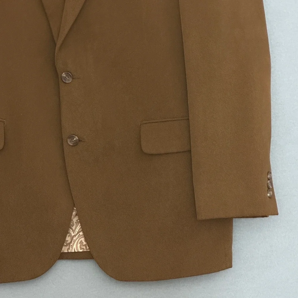Alan Flusser Mens Jacket 44R Cognac Brown Textured Twill 2 Button Sport Coat